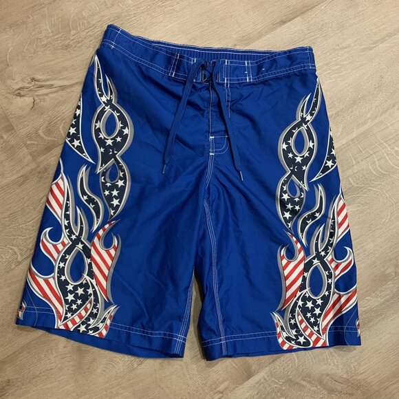 Old Navy Blue Flames Fire Board Shorts Swim Trunks Youth Boys Large L Kids USA - Picture 1 of 7